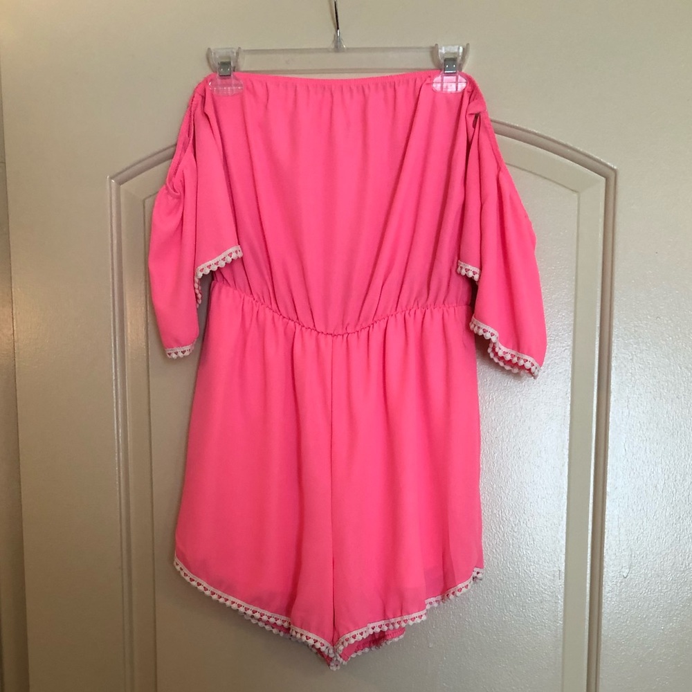 Hot pink strapless romper